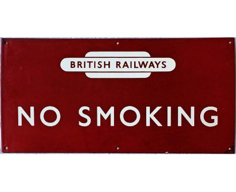 British Railways (London Midland Region) ENAMEL SIGN 'NO SMOKING' featuring the original BR 1948-65 'totem' logo. A single-si