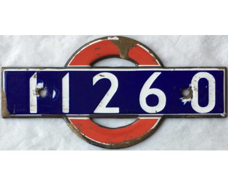 London Underground enamel STOCK-NUMBER PLATE from 1938-Tube Stock Driving Motor Car 11260. These plates were located inside, 