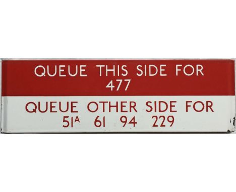 London Transport bus stop enamel Q-PLATE 'Queue this side for 477, Queue other side for 51A, 61, 94, 229'. This would have be
