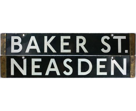London Underground CO/CP Stock enamel DESTINATION PLATE for Baker St./Neasden on the Metropolitan Line. Double-sided, reversa