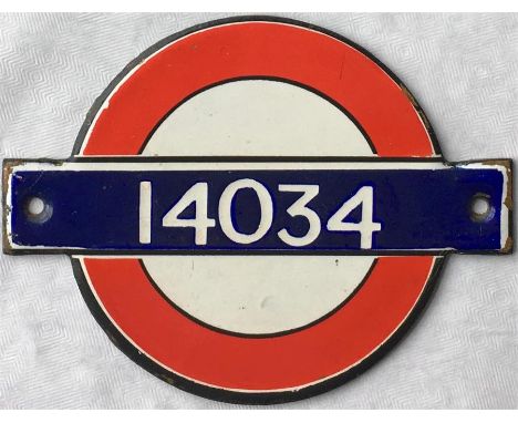 1937 London Underground enamel STOCK-NUMBER PLATE from O-Stock driving motor car 14034. These plates were positioned above th
