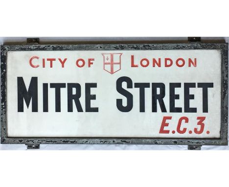 A City of London STREET SIGN from Mitre Street, EC3, a short thoroughfare off Aldgate in London's financial district and the 