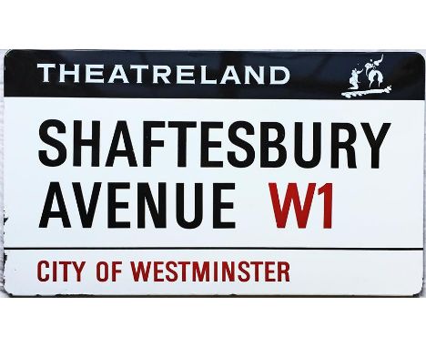 A 1960s/70s City of Westminster fully-flanged enamel STREET SIGN from Shaftesbury Avenue, W1 in 'Theatreland'. These signs we