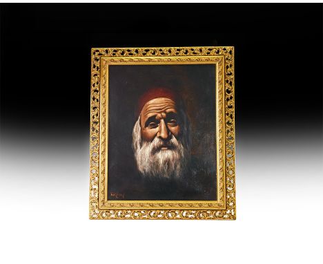 20th century AD. A portrait in oils on canvas of an elderly, bearded scholar against a dark background, signed 'Bernstein' in