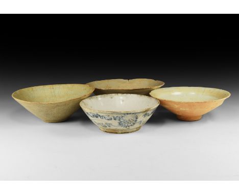 Ming Dynasty, 1368-1644 AD. A mixed group of glazed ceramic bowls and dishes.  1.13 kg total, 15-18cm (6 - 7"). From an impor