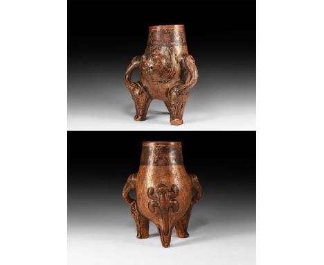 Pre-Columbian - An undated archaistic ceramic jar copying a Costa Rican style, circa 800-1400 AD, with lateral arms looped to