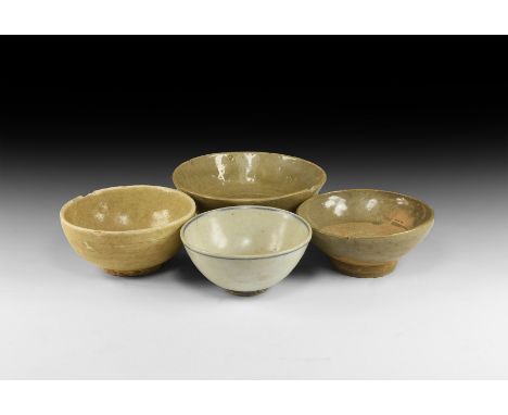 Ming Dynasty, 1368-1644 AD. A mixed group of glazed ceramic bowls.  810 grams total, 10-13.5cm (4 - 5 1/4"). From an importan