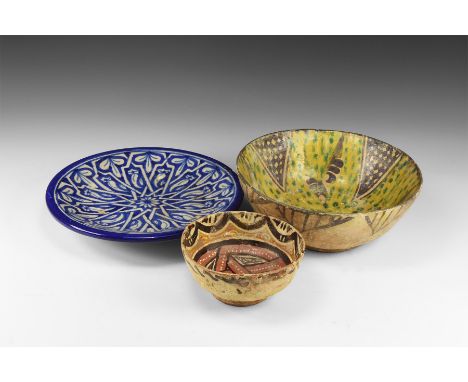 16th century AD and later. A mixed ceramic group comprising: a hemispherical bowl with triangles to the outer face, reserved 