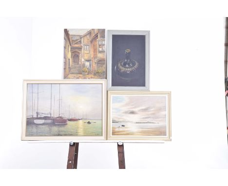 A collection of four oil on boards late 20th CenturyTo include two by K Dix, first titled "Hilbre" from the Wirral Society of