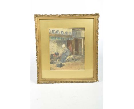 A R Jamar, figure of a lady huddled by a cauldron, oil paintingWithin an ornate gilt frame and gilt mount, signed in the righ