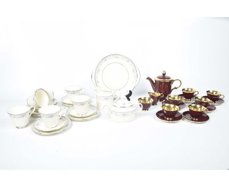 A Minton Bellemeade pattern six piece tea serviceComprising cups and saucers, side plates, milk jug, sugar bowl and cake plat