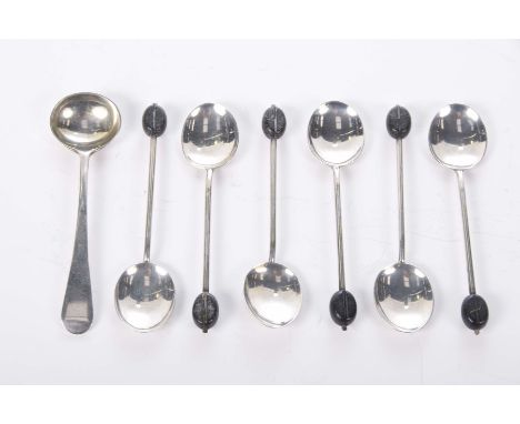 A set of six Art Deco hallmarked silver coffee spoons by William Suckling Ltd, Birmingham 1931/32Each spoon having a faux cof