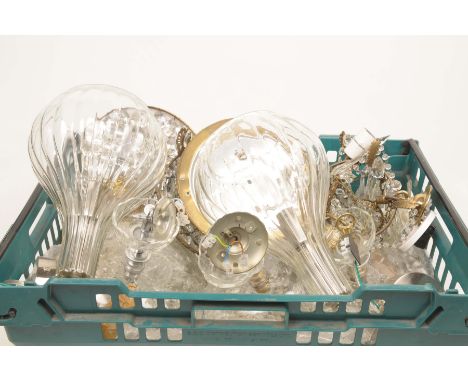A Collection of Contemporary glass light fittings To include a pair of gourd shaped glass pendants, a pair of scalloped shade