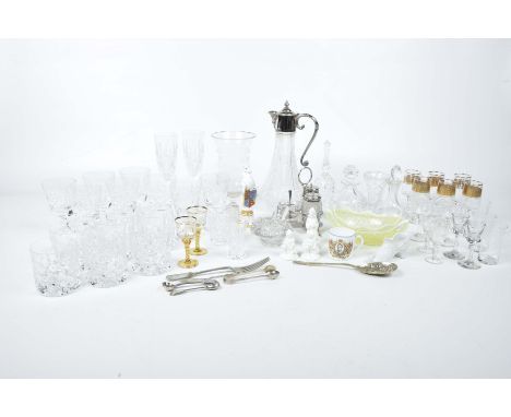 A collection of glasswareTo include six wine glasses, cut glass tumblers, Vaseline glass dish, celery vase, EPNS mounted glas