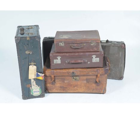Six assorted vintage trunks and casesTo include a Watajoy steamer trunk, a leather trunk with straps and side handles, a smal