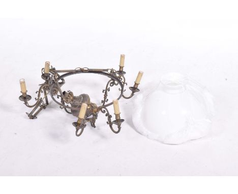 A large six branch Victorian style ceiling light early to mid 20th CenturyThe ceiling light with scrolling electric lights wi