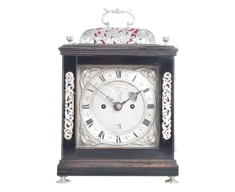 An exceptional William III ebony and silver bracket clock by Richard Jarratt, London, circa 1690The clock with an ornate swin