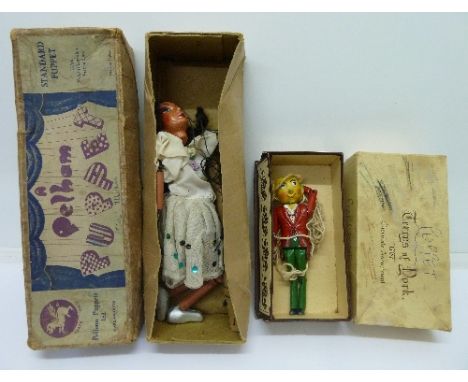 A Pelham puppet, ballet girl and a Luntoy puppet, a/f