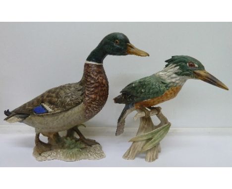 A Goebel figure of a duck and a Goebel figure of a kingfisher, kingfisher a/f
