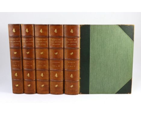 ° ° Stonham, Charles - The Birds of the British Islands, illustrated by Lilian M. Medland, 5 vols, folio, half calf with gree