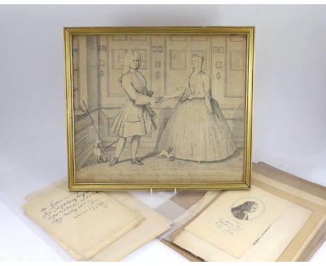 ° ° George Vertue FSA (1684-1756) - English engraver and antiquary: A small archive of letters, drawings and prints, includin