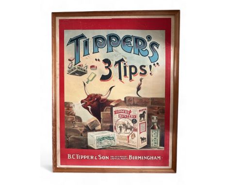 Original stone lithograph poster. It is from B.C. Tipper and Son veterinary Works company in Birmingham. Circa 1910. This ad 