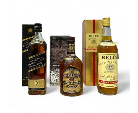 Trio of Blended Scotch Whiskys to include 12 Years Aged Chivas Regal, 43% ABV / 75cl, 12 Years Aged Johnnie Walker Black Labe