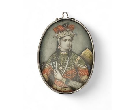 A large 19th Century Indian School portrait miniature on ivory, depicting a female figure, likely a member of Royal Family or