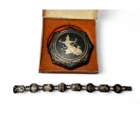 A 'Siam' compact and bracelet, stamped as silver.