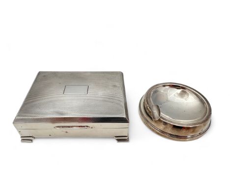 A silver cigarette box with engine turned decoration and wood lined interior, approx 11.5cm x 9cm, hallmarks forHenry Cliffor