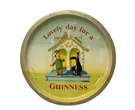 Vintage Guinness Pub Drinks Tray: Lovely day For A Guinness. Image of a Zoo Keeper with Sea Lion balancing a Pint Of Guinness