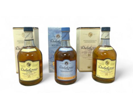 Trio of Dalwhinnie Highland Single Malt Scotch Whiskys including two Aged 15 Years 43% ABV / 70cl and Winter's Gold 43% ABV /