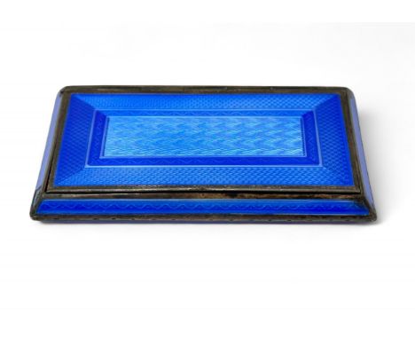 A blue guilloche enamel and silver snuff box. London import marks for 1926 to gilt interior, makers mark rubbed. Dimensions 8