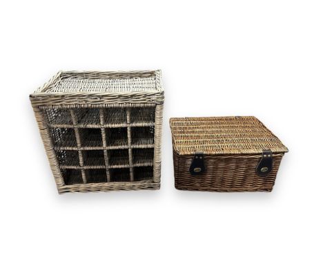 Wicker Wine Rack &amp; Basket. Wine rack contains 16 compartments with tray top. And a Marks &amp; Spencer empty hamper box. 