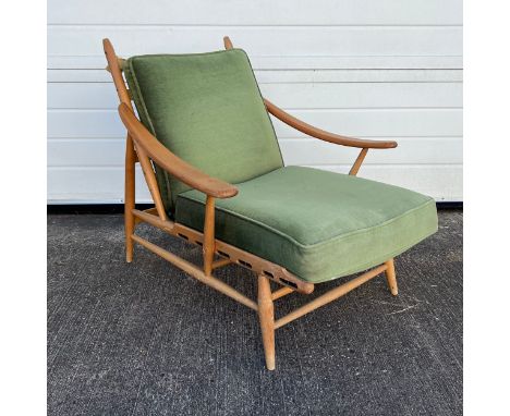 Lucian Ercolani (Italian, 1888-1976) for Ercol Model 442 blonde elm and beech easy armchair with green upholstery. Height 78c