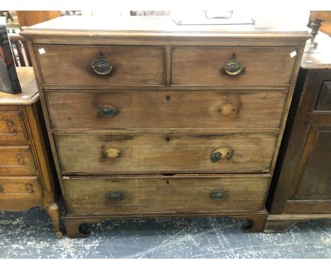A 19th C. MAHOGANY CHEST OF TWO SHORT AND THREE GRADED LONG DRAWERS ON BRACKET FEET.   W 105.5 x D 51 x H 105.5cms.