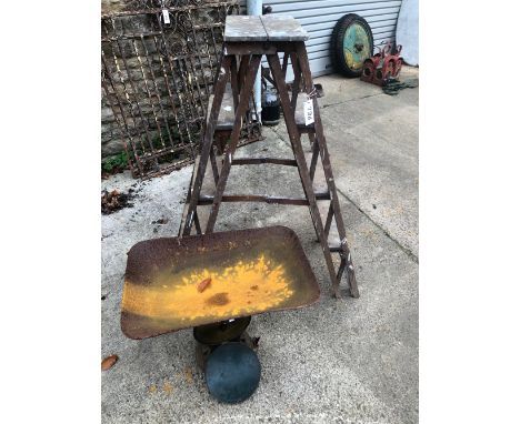 WOODEN DOUBLE SIDED STEP LADDER AND A SET OF SCALES