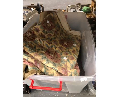 VARIOUS EMBROIDERED HANGING PANELS, PATCH WORK THROW, AND OTHER TEXTILES.