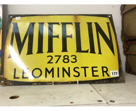 A VINTAGE ENAMEL SIGN, MIFFLIN 2783 LEOMINSTER. 