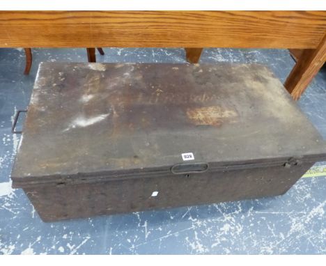 AN OFFICERS TWO HANDLED IRON TRUNK