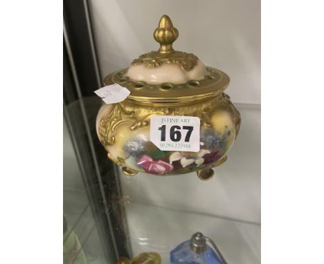 A ROYAL WORCESTER HAND PAINTED POTPOURRI.