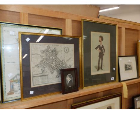 TWO SPY VINTAGE VANITY FAIR PORTRAIT COLOUR PRINTS. TOGETHER WITH VARIOUS ANTIQUE MAPS, PRINTS AND PICTURES