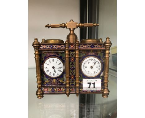 AN CLOISONNE ENAMEL DOUBLE DESK CLOCK / BAROMETER. 