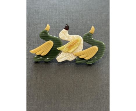 Lea Stein brooch ' Duck Trio'