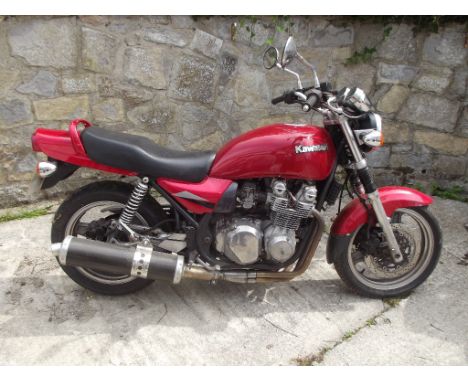 A 1992 Kawasaki Zephyr, registration number J95 UUK, red. Offered for auction as a restoration project. The vendor advises th