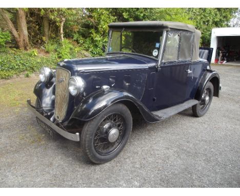 A 1936 Austin 10/4 Clifton two seat tourer with dickie, registration number BAR 831, car number GPA 580, chassis number G 321