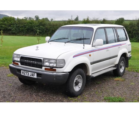 A 1990 Toyota Land Cruiser VX turbo diesel, registration number H273 JAF, white. This rare five speed manual Land Cruiser wou