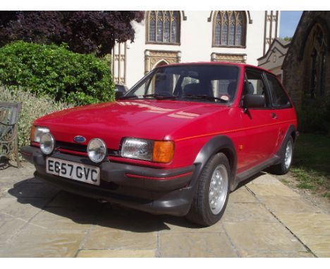 A 1987 Ford Fiesta XR2, registration number E657 GVC, chassis number VS6BXXWPFBHL52240, engine number HL52240, red. Ford are 