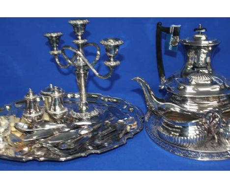 LOT OF SILVER PLATED ITEMS
including a tea service and trays