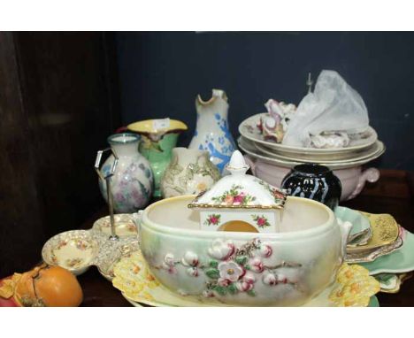 LOT OF CERAMICS 
including hand-painted dishes, jugs, planter, H&K Tunstall, Beswick, Royal Albert, ceramic animals, etc 